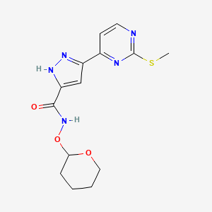 molecular formula C14H17N5O3S B8278205 5-[2-(methylsulfanyl)pyrimidin-4-yl]-N-(tetrahydro-2H-pyran-2-yloxy)-1H-pyrazole-3-carboxamide 