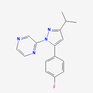 molecular formula C16H15FN4 B8278300 2-[5-(4-Fluorophenyl)-3-isopropyl-1H-pyrazol-1-YL]pyrazine 