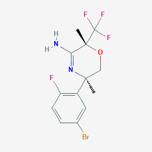 molecular formula C13H13BrF4N2O B8278514 (2R,5R)-5-(5-Bromo-2-fluoro-phenyl)-2,5-dimethyl-2-trifluoromethyl-5,6-dihydro-2H-[1,4]oxazin-3-ylamine 
