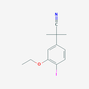molecular formula C12H14INO B8278568 2-(3-Ethoxy-4-iodo-phenyl)-2-methyl-propionitrile 