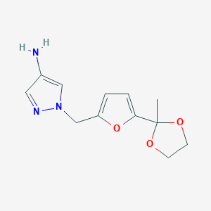 molecular formula C12H15N3O3 B8278743 1-[5-(2-Methyl-[1,3]dioxolan-2-yl)-furan-2-ylmethyl]-1H-pyrazol-4-ylamine 