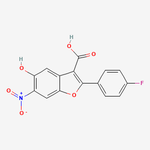 molecular formula C15H8FNO6 B8278769 2-(4-Fluorophenyl)-5-hydroxy-6-nitrobenzofuran-3-carboxylic acid 