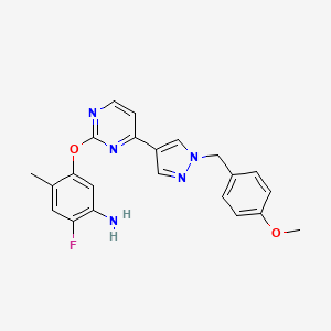 molecular formula C22H20FN5O2 B8278853 5-(4-(1-(4-methoxybenzyl)-1H-pyrazol-4-yl)pyrimidin-2-yloxy)-2-fluoro-4-methylbenzenamine 
