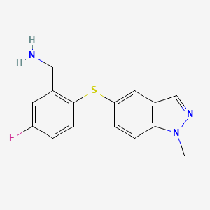 molecular formula C15H14FN3S B8278948 2-(1-Methyl-1H-indazol-5-ylsulfanyl)-5-fluorobenzylamine 