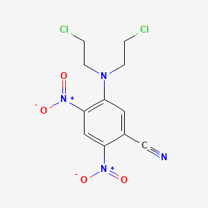 molecular formula C11H10Cl2N4O4 B8279308 2,4-Dinitro-5-[bis(2-chloroethyl)amino]benzonitrile 