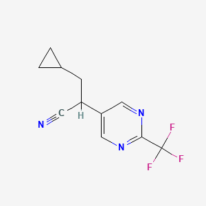 molecular formula C11H10F3N3 B8279553 3-Cyclopropyl-2-(2-trifluoromethyl-pyrimidin-5-yl)-propionitrile 