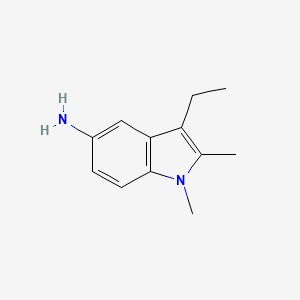 molecular formula C12H16N2 B8280281 5-Amino-1,2-dimethyl-3-ethyl-1H-indole 