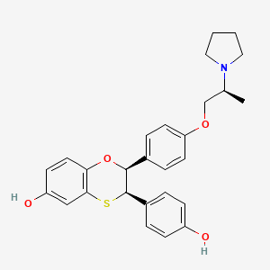 molecular formula C27H29NO4S B8280321 (2S,3R)-3-(4-Hydroxyphenyl)-2-(4-{[(2S)-2-pyrrolidin-1-ylpropyl]oxy}phenyl)-2,3-dihydro-1,4-benzoxathiin-6-OL 