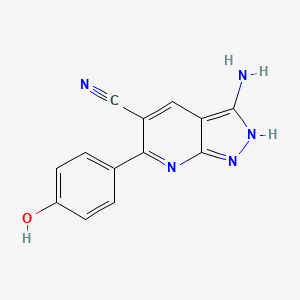 molecular formula C13H9N5O B8280519 3-amino-6-(4-hydroxyphenyl)-1H-pyrazolo[3,4-b]pyridine-5-carbonitrile 