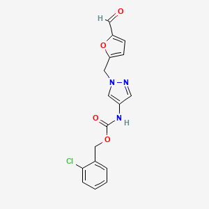 molecular formula C17H14ClN3O4 B8281103 [1-(5-Formyl-furan-2-ylmethyl)-1H-pyrazol-4-yl]-carbamic acid 2-chloro-benzyl ester 