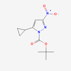 molecular formula C11H15N3O4 B8281153 tert-butyl-3-nitro-5-cyclopropyl-1H-pyrazole-1-carboxylate CAS No. 326827-24-1