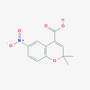 molecular formula C12H11NO5 B8281746 2,2-dimethyl-6-nitro-2H-1-benzopyran-4-carboxylic acid 