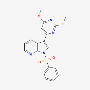 molecular formula C19H16N4O3S2 B8281884 3-(6-methoxy-2-(methylthio)pyrimidin-4-yl)-1-(phenylsulfonyl)-1H-pyrrolo[2,3-b]pyridine 