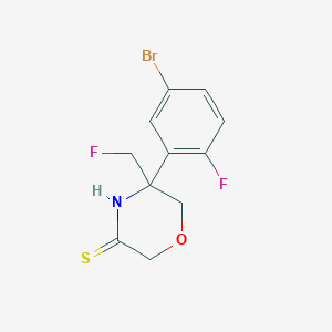 molecular formula C11H10BrF2NOS B8282011 5-(5-Bromo-2-fluoro-phenyl)-5-fluoromethyl-morpholine-3-thione 