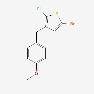 molecular formula C12H10BrClOS B8282230 5-Bromo-2-chloro-3-(4-methoxybenzyl)thiophene 
