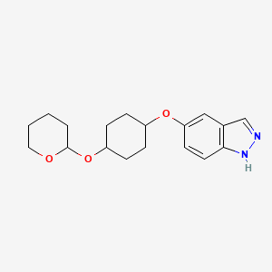 molecular formula C18H24N2O3 B8282831 5-{[4-(tetrahydro-2H-pyran-2-yloxy)cyclohexyl]oxy}-1H-indazole 