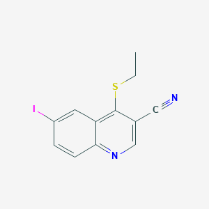 molecular formula C12H9IN2S B8282891 4-Ethylsulfanyl-6-iodo-quinoline-3-carbonitrile 