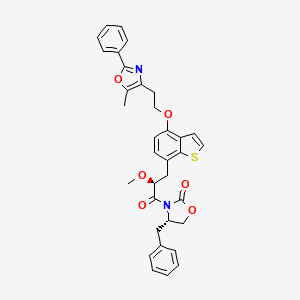 molecular formula C34H32N2O6S B8282938 (S)-4-Benzyl-3-((2S)-2-methoxy-3-{4-[2-(5-methyl-2-phenyl-oxazol-4-yl)-ethoxy]-benzo[b]thiophen-7-yl}-propionyl)-oxazolidin-2-one 