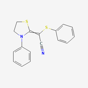 molecular formula C17H14N2S2 B8282944 2-Phenylthio-2-(3-phenyl-1,3-thiazolidine-2-yliden)acetonitrile CAS No. 304901-49-3