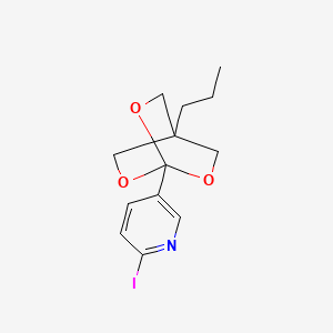 molecular formula C13H16INO3 B8283057 Pyridine, 2-iodo-5-(4-propyl-2,6,7-trioxabicyclo(2.2.2)oct-1-yl)- CAS No. 112731-80-3