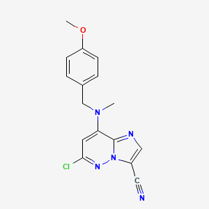 molecular formula C16H14ClN5O B8283425 6-Chloro-8-((4-methoxybenzyl)(methyl)amino)imidazo[1,2-b]pyridazine-3-carbonitrile 