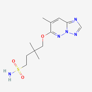 molecular formula C12H19N5O3S B8283604 6-(2,2-Dimethyl-4-sulfamoyl-1-butoxy)-7-methyl(1,2,4)triazolo(1,5-b)pyridazine CAS No. 152537-60-5
