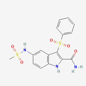 molecular formula C16H15N3O5S2 B8283759 3-(benzenesulfonyl)-5-(methanesulfonamido)-1H-indole-2-carboxamide 