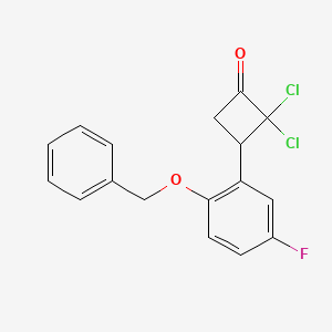 molecular formula C17H13Cl2FO2 B8283996 3-[2-(Benzyloxy)-5-fluorophenyl]-2,2-dichlorocyclobutanone 