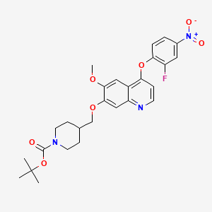 molecular formula C27H30FN3O7 B8284712 Tert-butyl 4-((4-(2-fluoro-4-nitrophenoxy)-6-methoxyquinolin-7-yloxy)methyl)piperidine-1-carboxylate 