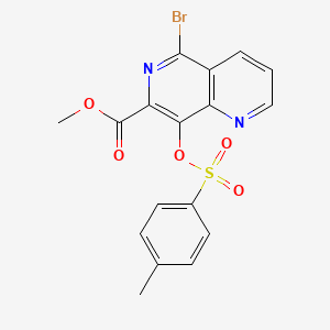 molecular formula C17H13BrN2O5S B8284900 Methyl 5-bromo-8-(tosyloxy)-1,6-naphthyridine-7-carboxylate 
