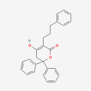 molecular formula C26H24O3 B8285402 5,6-Dihydro-4-hydroxy-6,6-diphenyl-3-(3-phenylpropyl)-2H-pyran-2-one 
