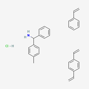 molecular formula C32H34ClN B8285522 1,4-Bis(ethenyl)benzene;(4-methylphenyl)-phenylmethanamine;styrene;hydrochloride 