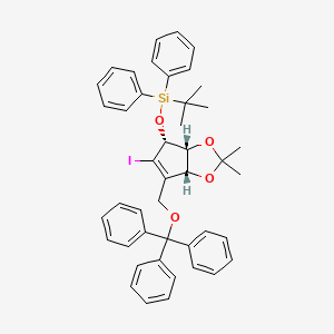 molecular formula C44H45IO4Si B8285678 tert-butyl(((3aR,4R,6aR)-5-iodo-2,2-dimethyl-6-((trityloxy)methyl)-4,6a-dihydro-3aH-cyclopenta[d][1,3]dioxol-4-yl)oxy)diphenylsilane 