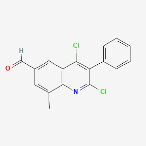 molecular formula C17H11Cl2NO B8286057 2,4-Dichloro-8-methyl-3-phenylquinoline-6-carbaldehyde 