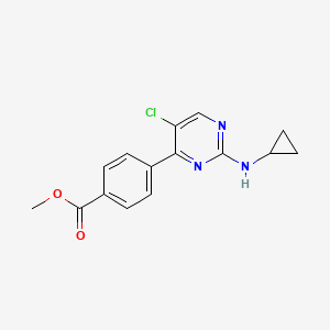 molecular formula C15H14ClN3O2 B8286075 4-(5-Chloro-2-cyclopropylaminopyrimidin-4-yl)-benzoic acid methyl ester 
