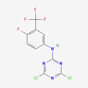 molecular formula C10H4Cl2F4N4 B8286182 (4,6-Dichloro-[1,3,5]triazin-2-yl)-(4-fluoro-3-trifluoromethylphenyl)amine 