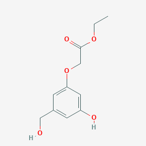 molecular formula C11H14O5 B8286449 2-[3-Hydroxy-5-[hydroxymethyl]phenyloxy]acetic acid, ethyl ester 