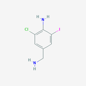 molecular formula C7H8ClIN2 B8286889 3-Chloro-4-amino-5-iodobenzylamine 