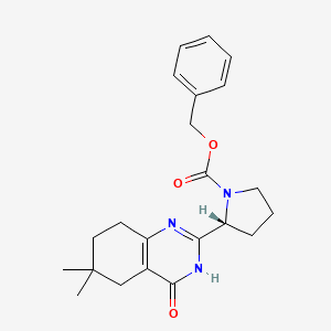 molecular formula C22H27N3O3 B8286990 phenylmethyl (2R)-2-(4-hydroxy-6,6-dimethyl-5,6,7,8-tetrahydroquinazolin-2-yl)pyrrolidine-1-carboxylate 