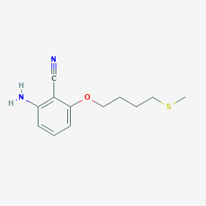 molecular formula C12H16N2OS B8287488 2-Amino-6-(4-(methylthio)-butoxy)benzonitrile 