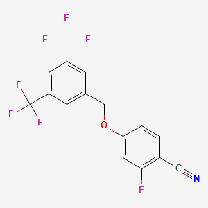 molecular formula C16H8F7NO B8287711 Benzonitrile, 4-[[3,5-bis(trifluoromethyl)phenyl]methoxy]-2-fluoro- 