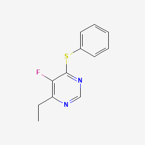 molecular formula C12H11FN2S B8288602 4-(Phenylsulfanyl)-6-ethyl-5-fluoropyrimidine 