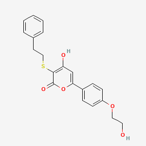 molecular formula C21H20O5S B8288724 4-Hydroxy-6-[4-(2-hydroxyethoxy)phenyl]-3-phenethylsulfanyl-pyran-2-one 