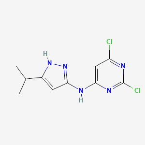 molecular formula C10H11Cl2N5 B8288734 2,6-Dichloropyrimidin-4-yl-(5-isopropyl-1H-pyrazol-3-yl)-amine 