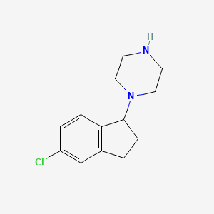 molecular formula C13H17ClN2 B8288772 1-(5-Chloroindan-1-yl)-piperazine 
