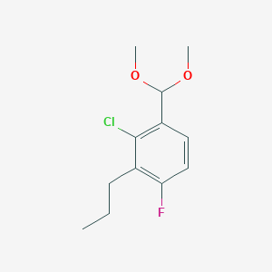 molecular formula C12H16ClFO2 B8289166 2-Chloro-1-(dimethoxymethyl)-4-fluoro-3-propylbenzene 