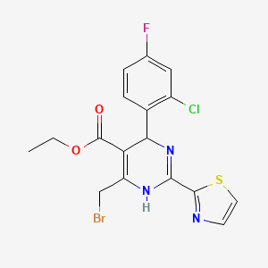 molecular formula C17H14BrClFN3O2S B8289284 Ethyl 6-(bromomethyl)-4-(2-chloro-4-fluorophenyl)-2-(thiazol-2-yl)-1,4-dihydropyrimidine-5-carboxylate 