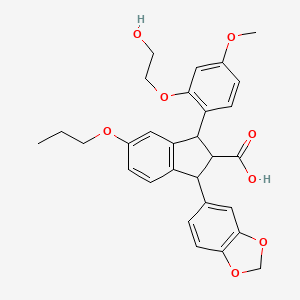 3-[2-(2-Hydroxyeth-1-yloxy)4-methoxyphenyl]-1-(3,4-methylendioxyphenyl)-5-propoxyindane-2-carboxylic acid
