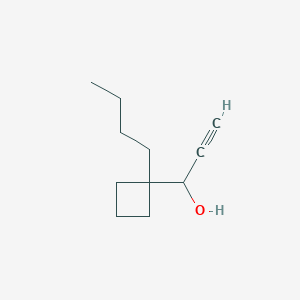 molecular formula C11H18O B8289411 1-(1-Butylcyclobutyl)prop-2-yn-1-ol 
