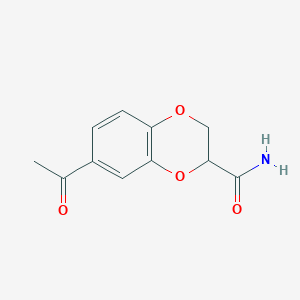 molecular formula C11H11NO4 B8289568 7-Acetyl-2,3-dihydro-1,4-benzodioxin-2-carboxamide 